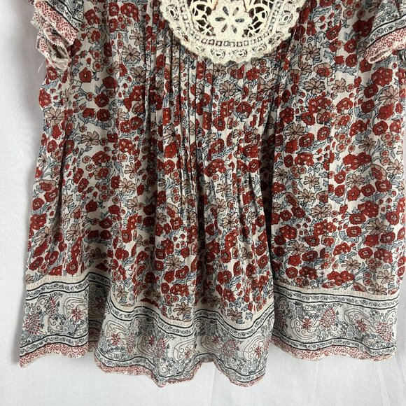 Othilia Anthropology Malia Shirt Women Large Red White Floral Lace Crochet Boho - Picture 6 of 10
